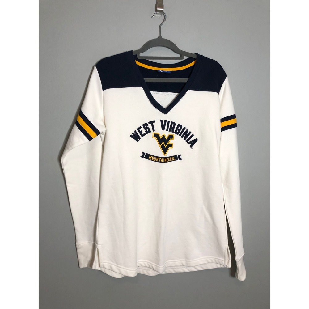 Champion West Virginia Mountaineers Sweatshirt Women XL White V-Neck Pullover